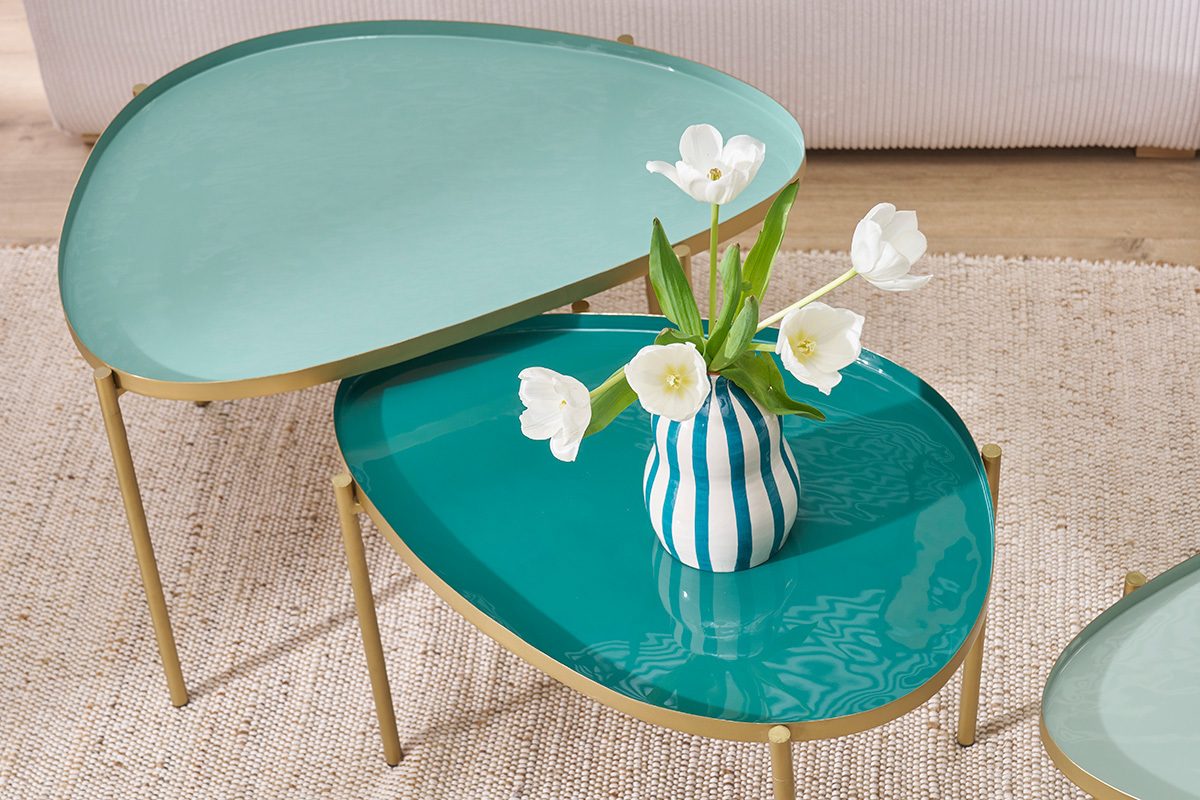 Tables basses gigognes laqu�es vert-cyan et vert (lot de 3) ZURIA