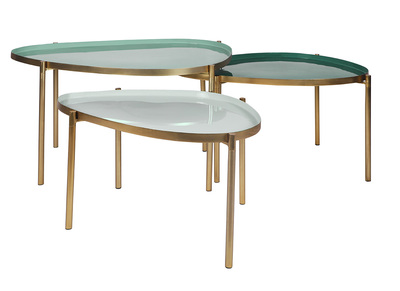Tables basses gigognes laqu&eacute;es vert-cyan et vert (lot de 3) ZURIA