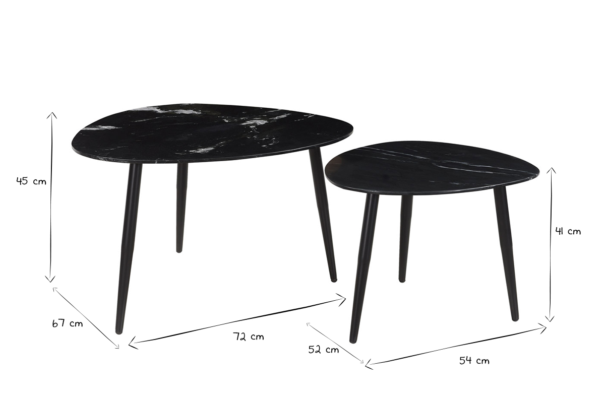Tables basses gigognes ovales en marbre noir et m�tal (lot de 2) PLATZ