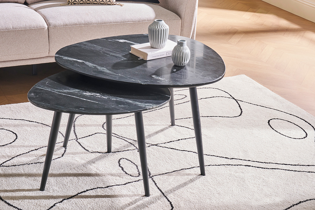 Tables basses gigognes ovales en marbre noir et m�tal (lot de 2) PLATZ