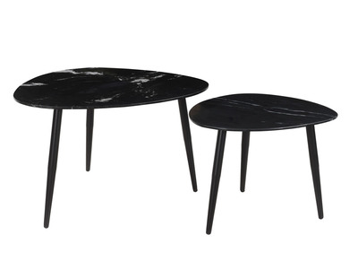 Tables basses gigognes ovales en marbre noir et m&eacute;tal (lot de 2) PLATZ