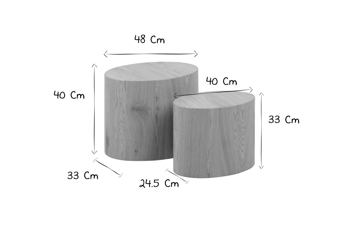 Tables basses gigognes ovales scandinaves bois clair finition ch�ne (lot de 2) WOODY