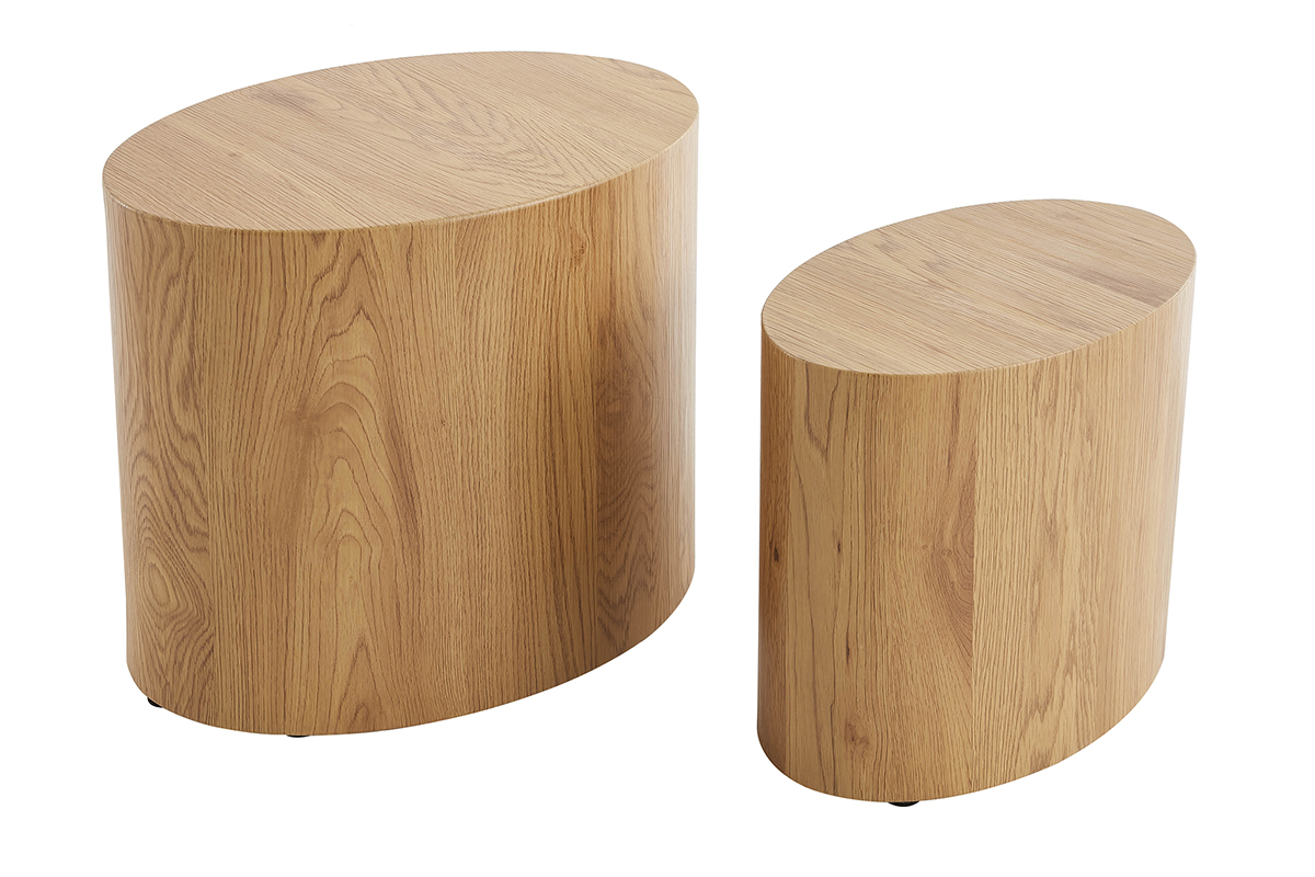 Tables basses gigognes ovales scandinaves bois clair finition ch�ne (lot de 2) WOODY