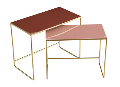 Tables basses gigognes rectangulaires design terracotta, rose et m&eacute;tal dor&eacute; (lot de 2) WESS