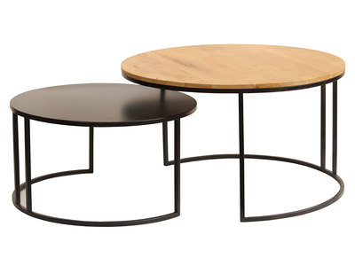 Tables basses gigognes rondes bois manguier massif et m&eacute;tal noir (lot de 2) TAHL
