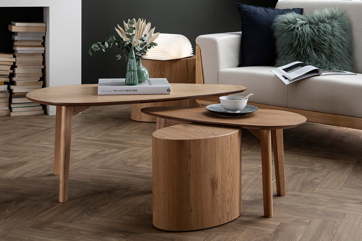 Tables basses gigognes scandinaves bois clair ch�ne (lot de 2) ARTIK