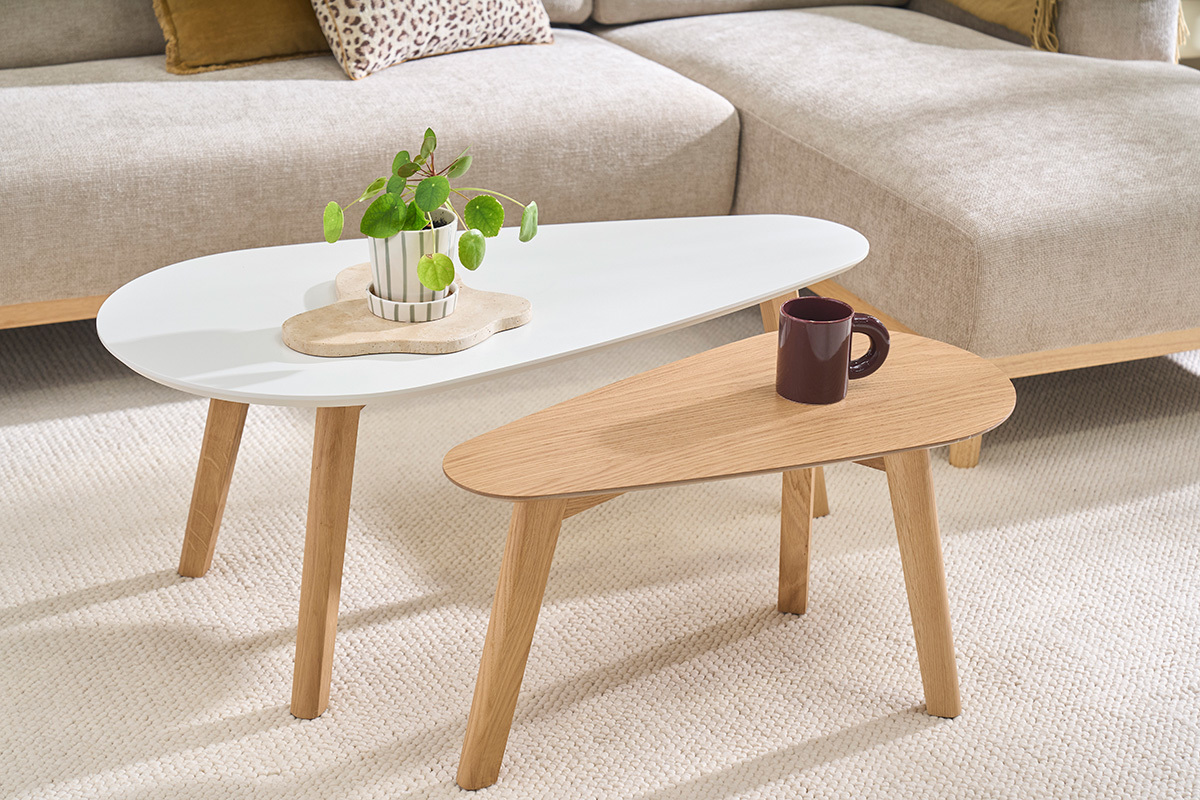 Tables basses gigognes scandinaves bois clair ch�ne et blanc (lot de 2) ARTIK