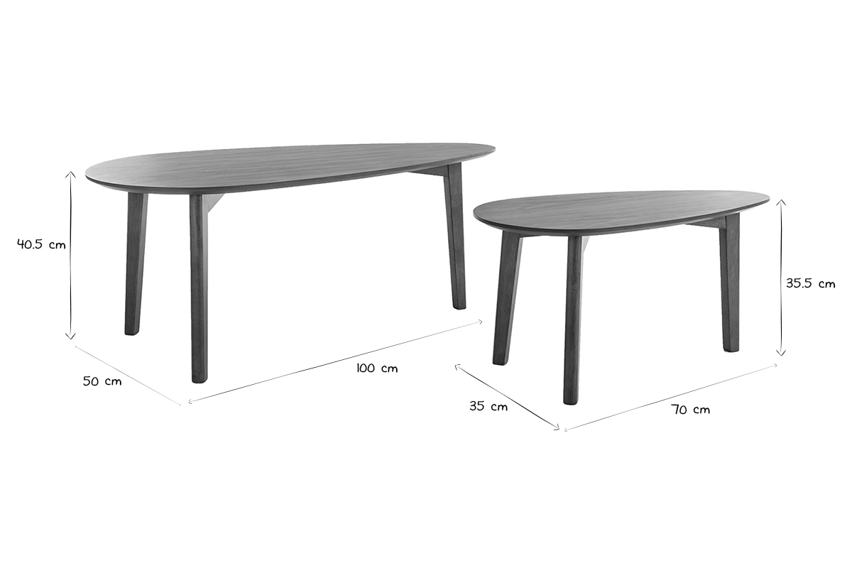Tables basses gigognes scandinaves bois fonc� noyer (lot de 2) ARTIK