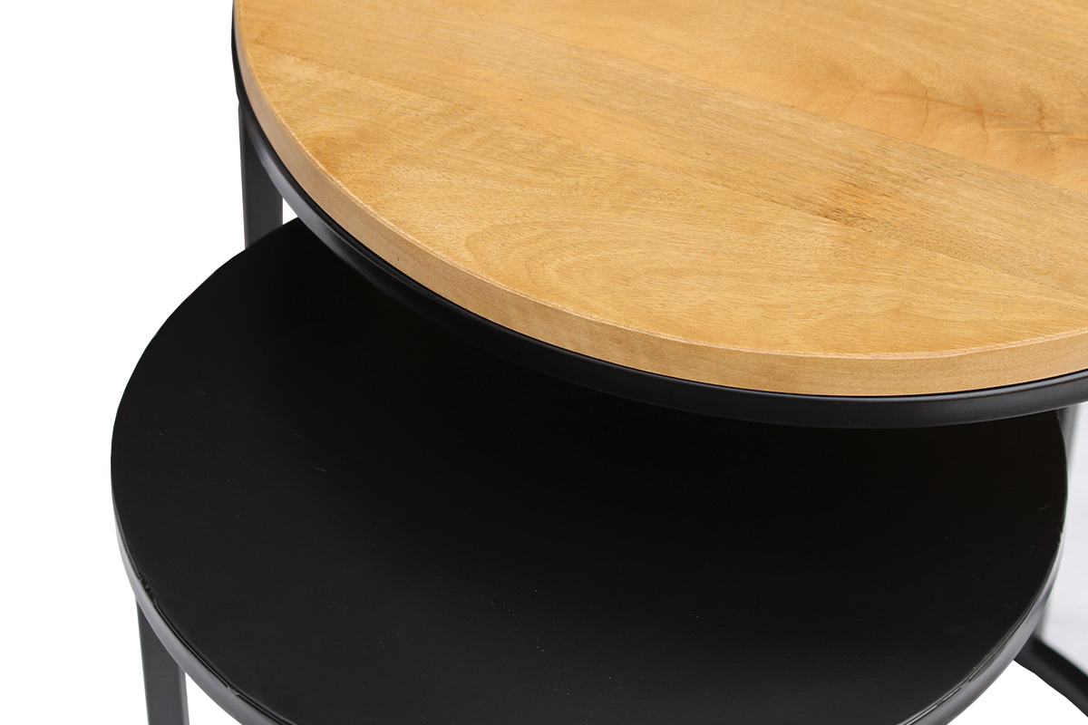 Tables d'appoint gigognes en bois manguier massif et m�tal noir TAHL