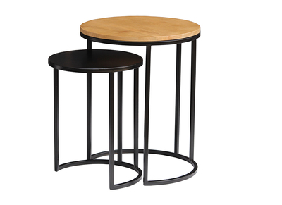 Tables d'appoint gigognes en bois manguier massif et m&eacute;tal noir TAHL