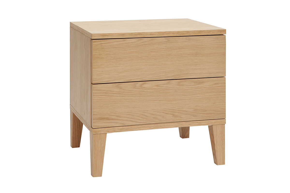 Tables de chevet avec rangements 2 tiroirs scandinave bois clair ch�ne (lot de 2) FREDDY