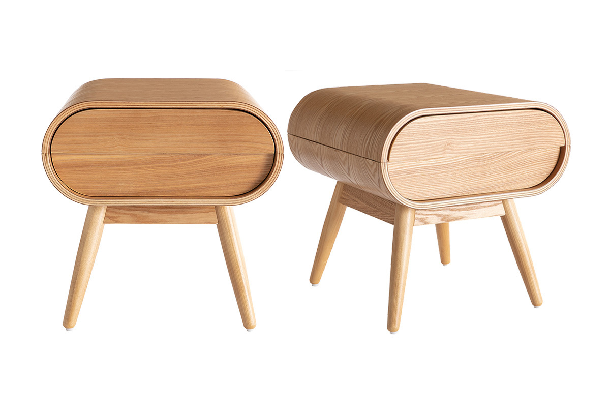 Tables de chevet avec tiroir vintage bois clair (lot de 2) BJORG