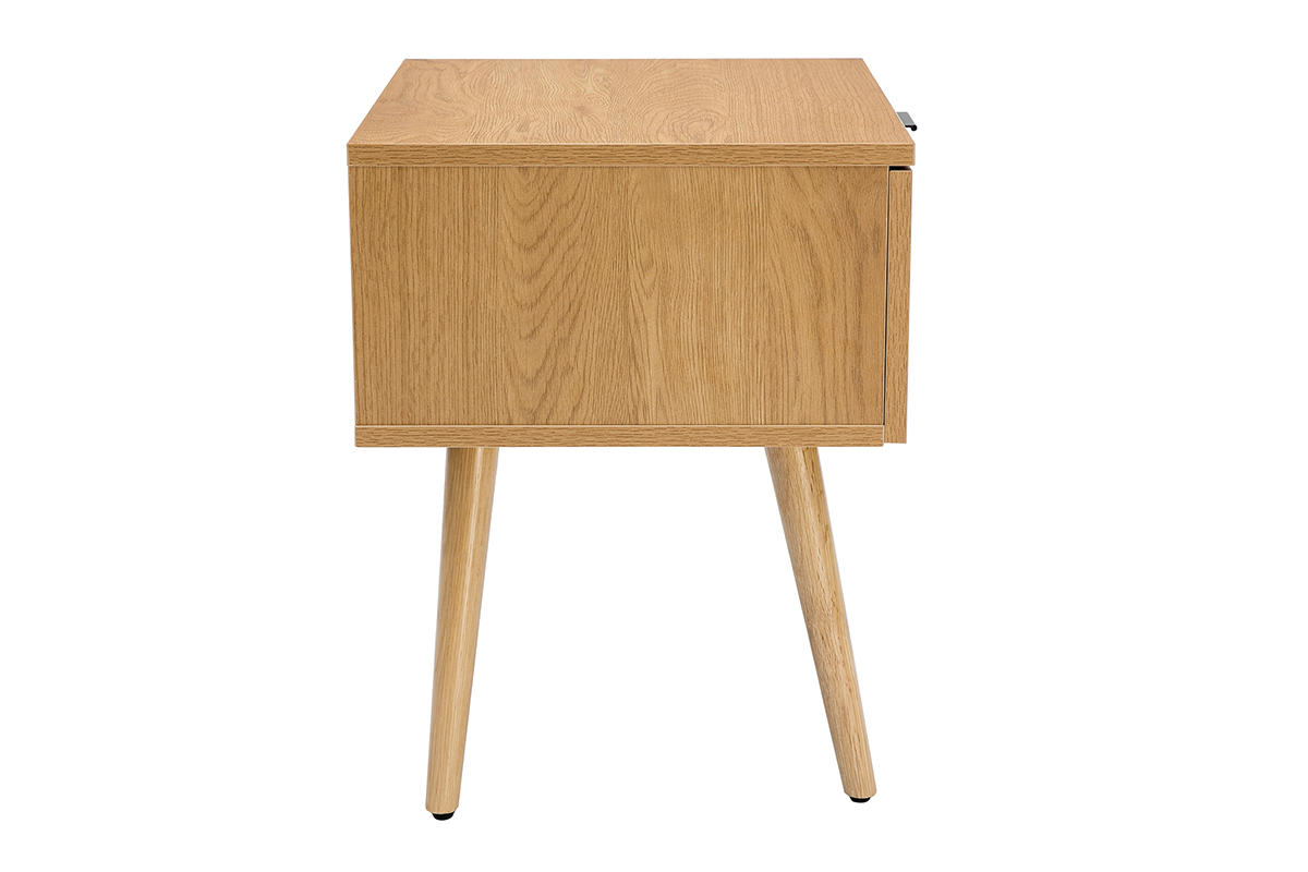 Tables de chevet finition bois clair, cannage rotin et m�tal noir (lot de 2) MANILLE