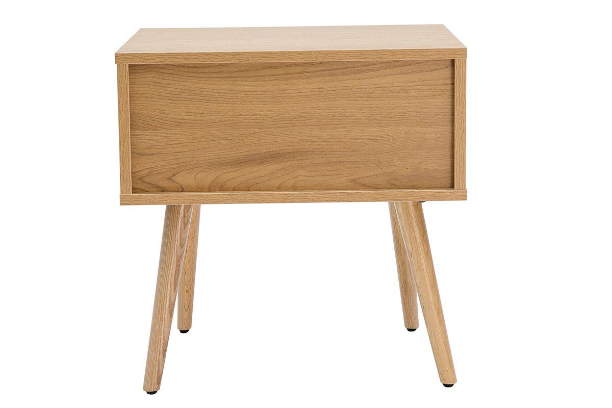 Tables de chevet finition bois clair, cannage rotin et m�tal noir (lot de 2) MANILLE