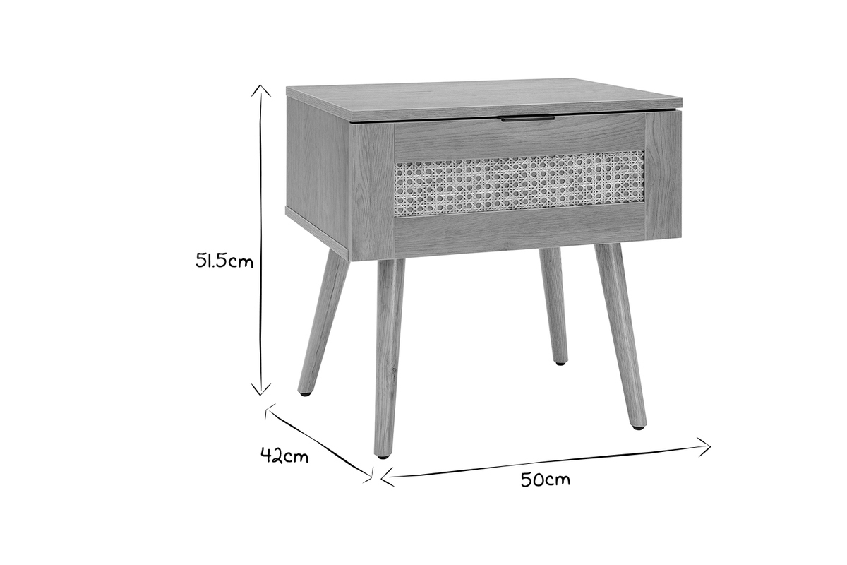 Tables de chevet finition bois clair, cannage rotin et m�tal noir (lot de 2) MANILLE