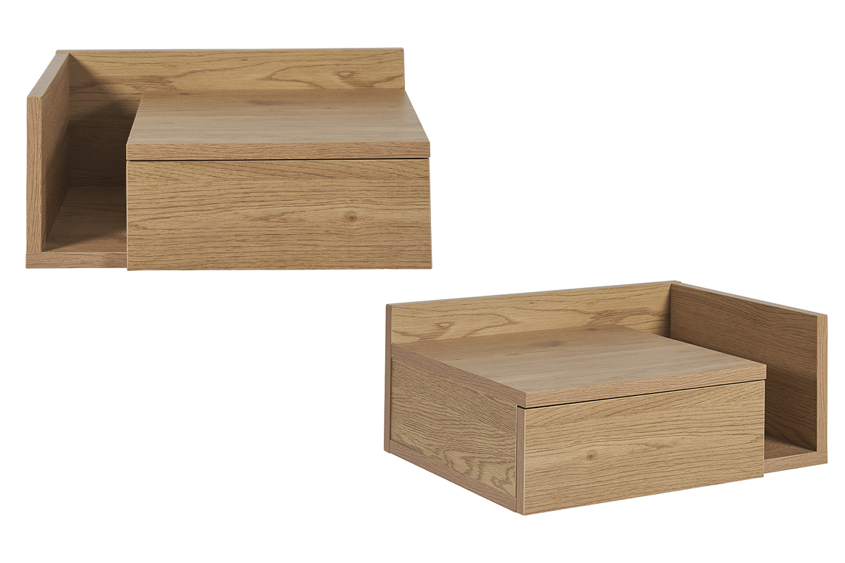 Tables de chevet murales finition bois clair ch�ne avec tiroir (lot de 2) NASTY