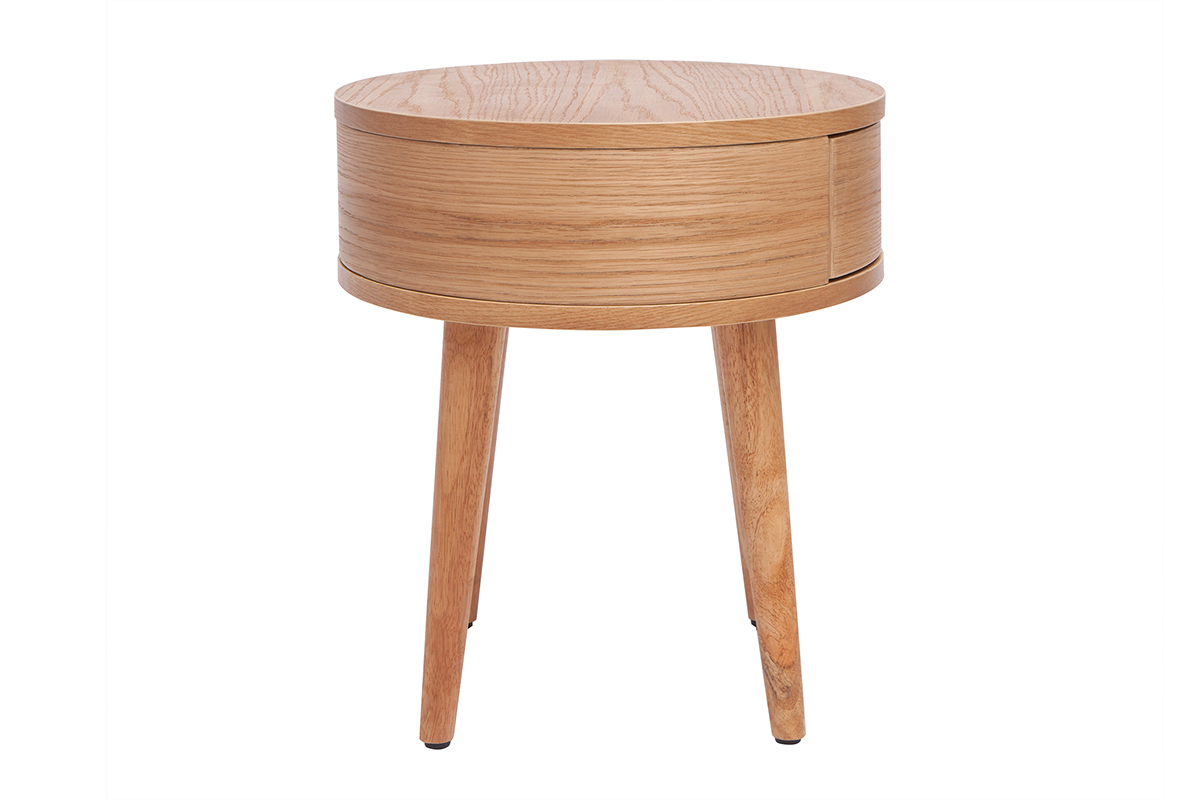 Tables de chevet rondes en bois clair avec tiroir (lot de 2) JUDITH