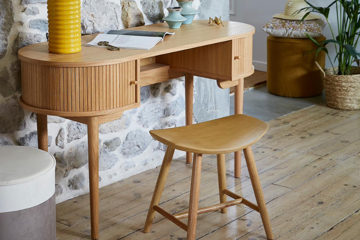 Tabouret bas bois fonc� H46.5 DEMORY