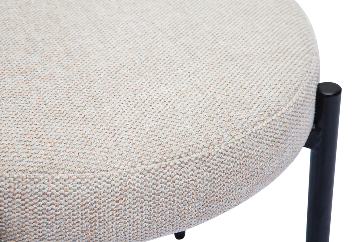 Tabouret bas empilable en tissu effet velours textur� beige et m�tal noir H41 cm KIKO