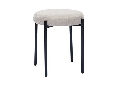 Tabouret bas empilable en tissu effet velours textur&eacute; beige et m&eacute;tal noir H41 cm KIKO