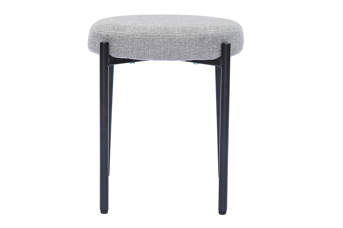 Tabouret bas empilable en tissu effet velours textur� gris clair et m�tal noir H41 cm KIKO