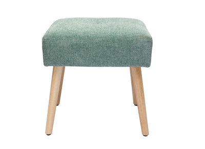 Tabouret bas en tissu effet velours textur&eacute; vert c&eacute;ladon et bois clair massif H46 cm GUESTA