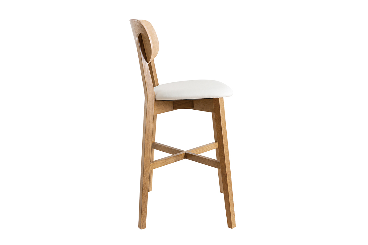 Tabouret de bar bois clair ch�ne et blanc H65 cm LUCIA