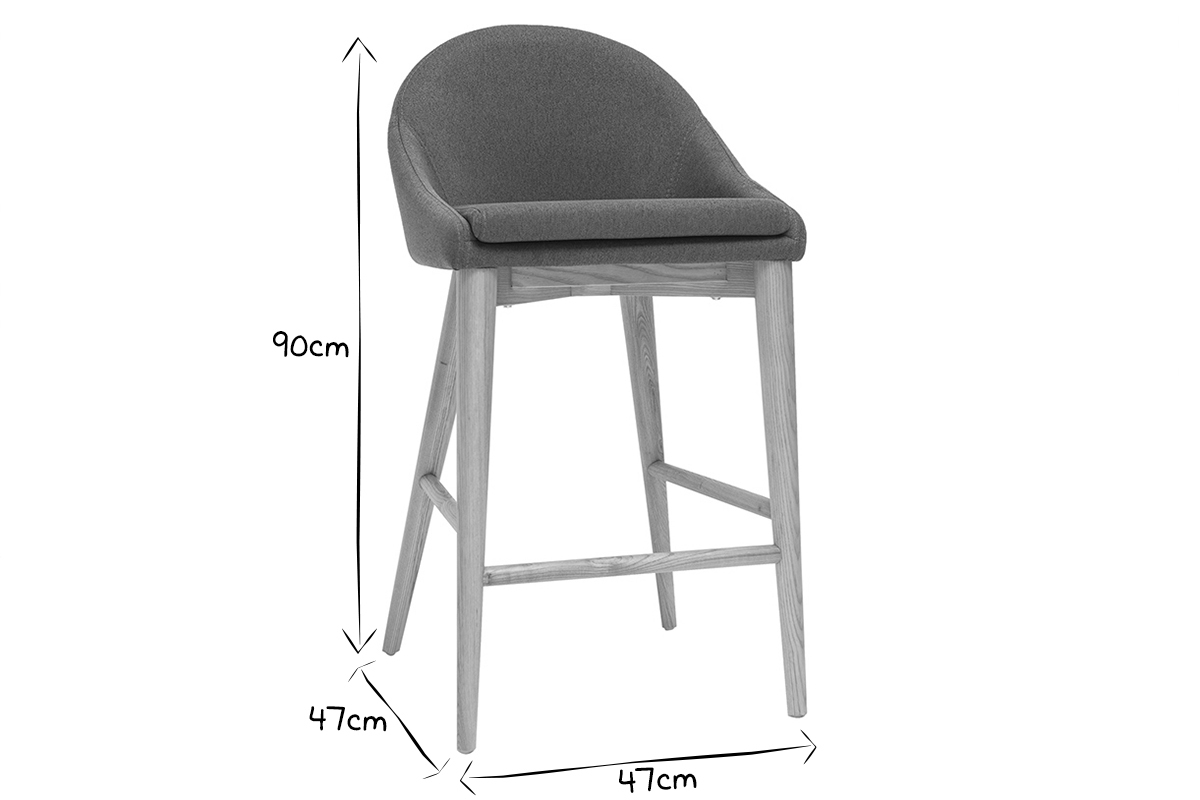Tabouret de bar design en tissu beige et bois clair H66.5 cm DALIA