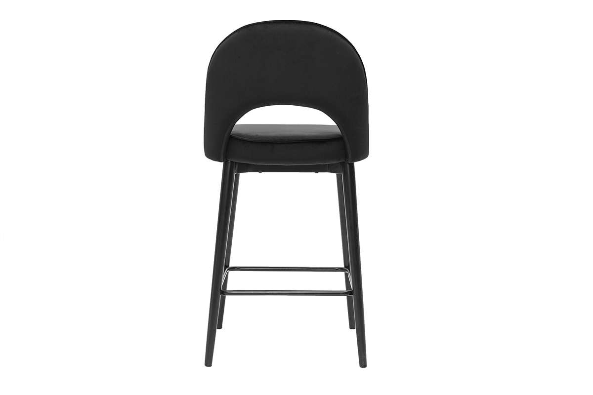 Tabouret de bar noir en velours et m�tal, vue de dos.
