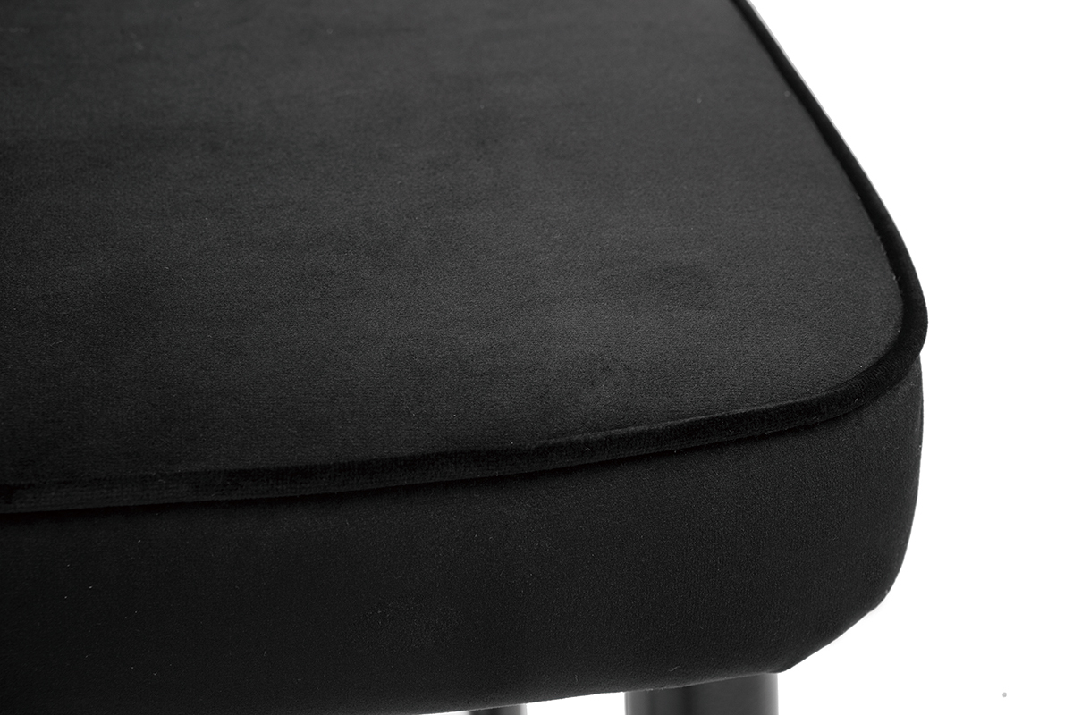 Gros plan sur assise en velours noir du tabouret de bar BELLEROSE.