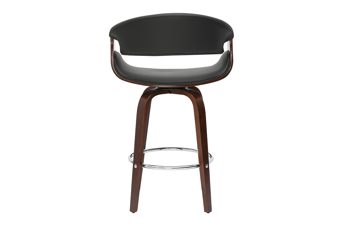 Tabouret de bar design noir et bois fonc� 65 cm pivotant 360� ARAMIS