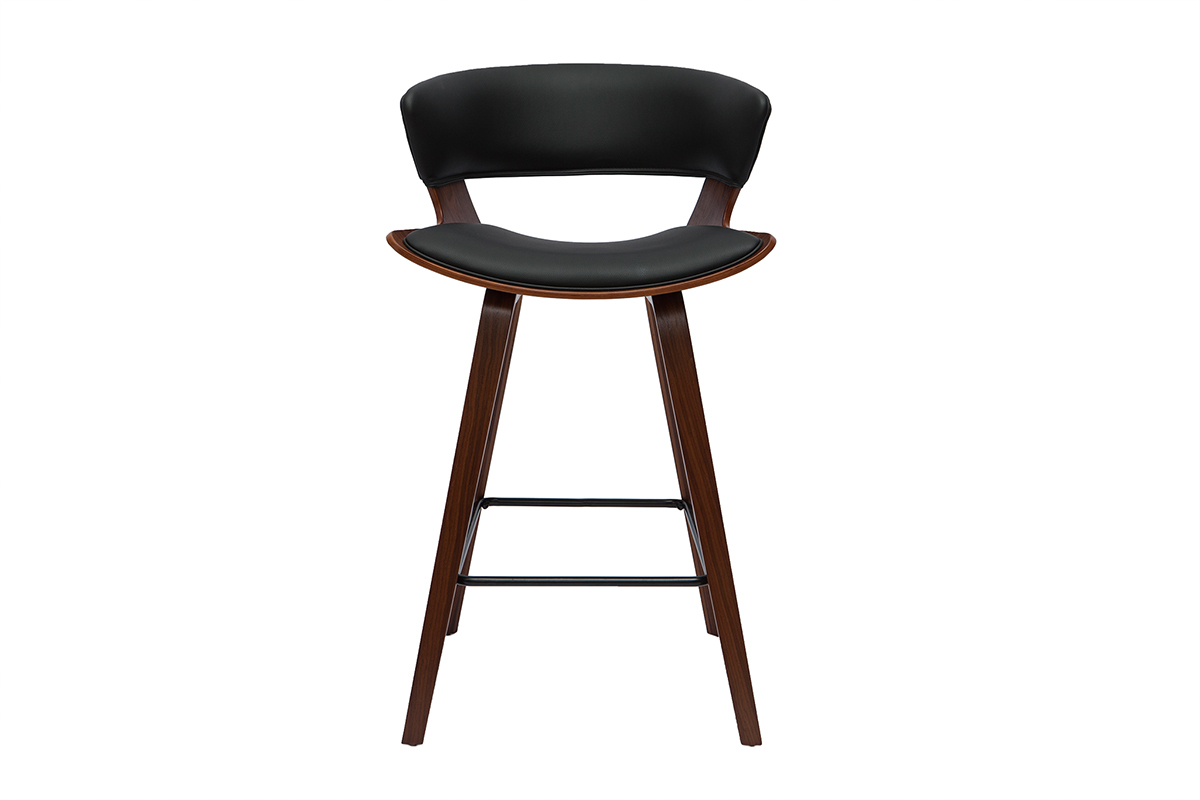Tabouret de bar design noir et bois fonc� H65 cm SYRAH