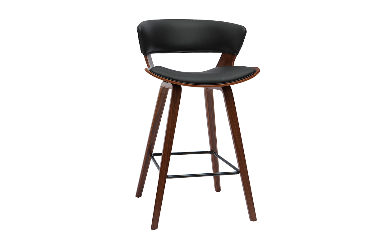 Tabouret de bar design noir et bois fonc� H65 cm SYRAH
