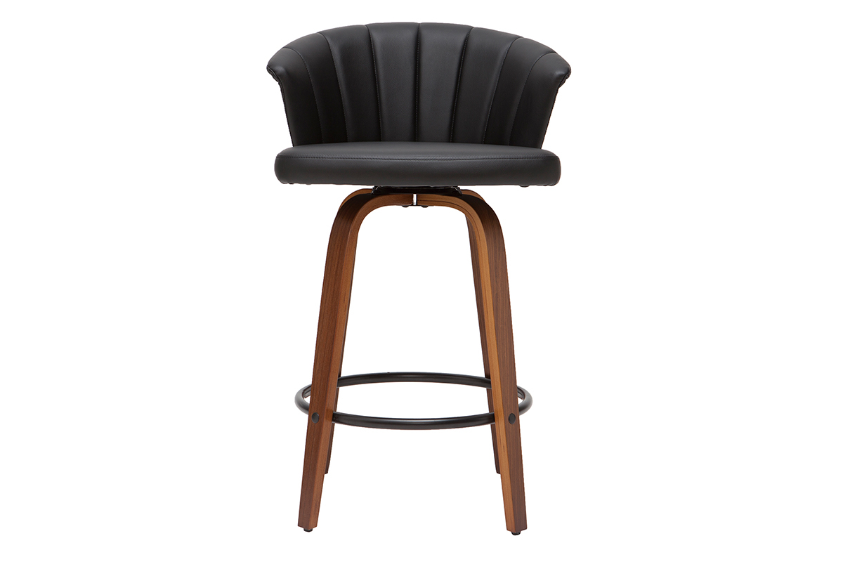 Tabouret de bar design pivotant noir et bois fonc� H65cm ALBIN