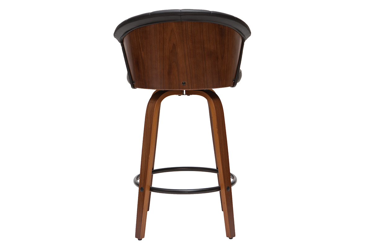 Tabouret de bar design pivotant noir et bois fonc� H65cm ALBIN