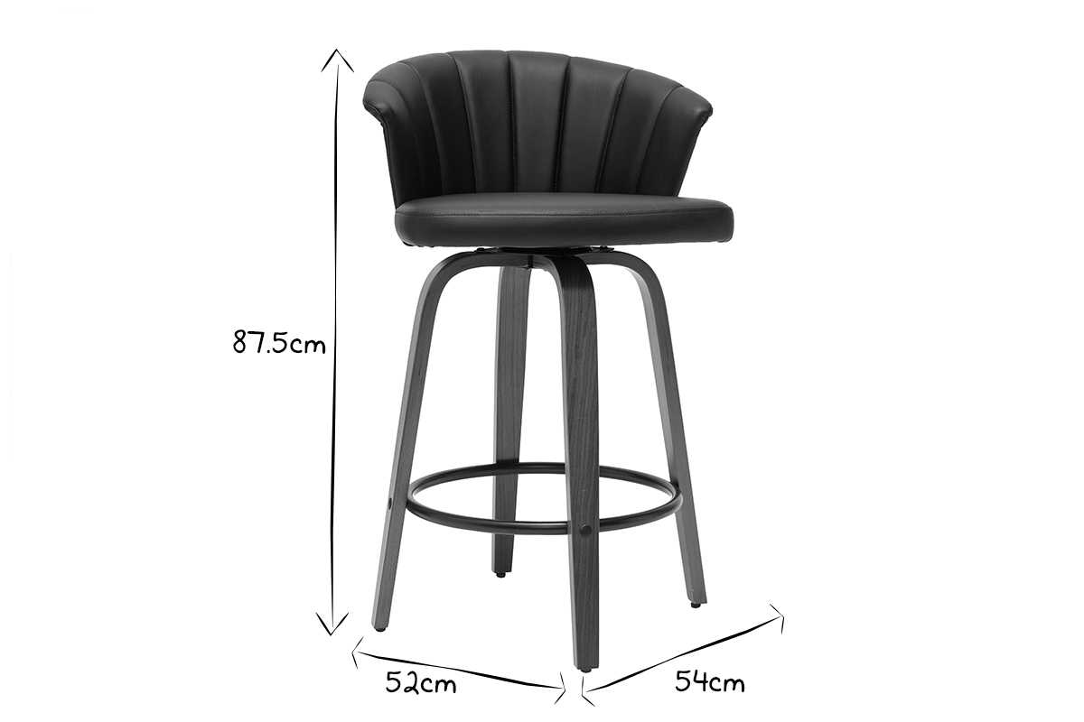 Tabouret de bar design pivotant noir et bois fonc� H65cm ALBIN
