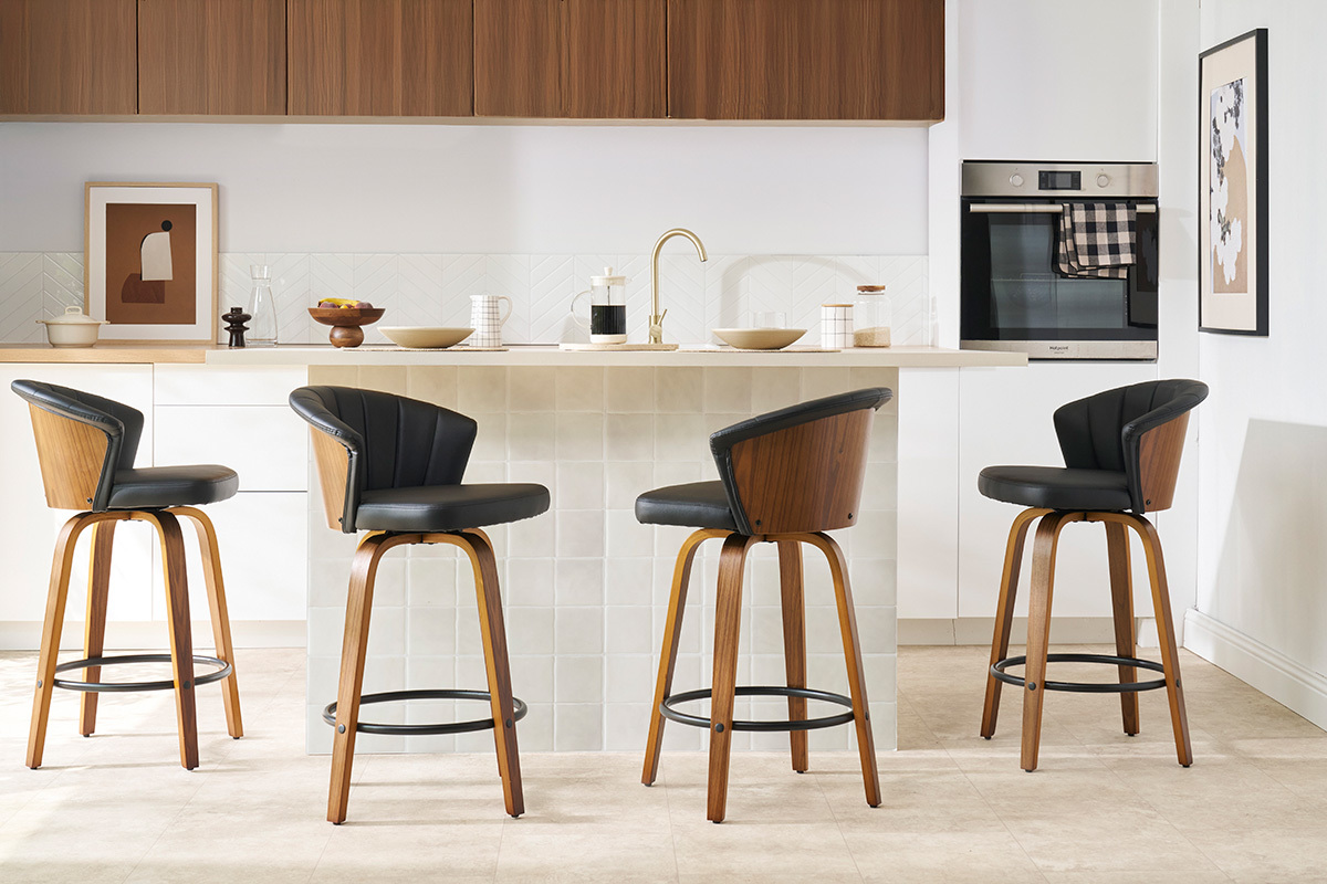 Tabouret de bar design pivotant noir et bois fonc� H65cm ALBIN