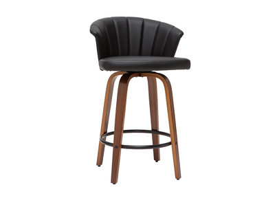 Tabouret de bar design pivotant noir et bois fonc&eacute; H65cm ALBIN
