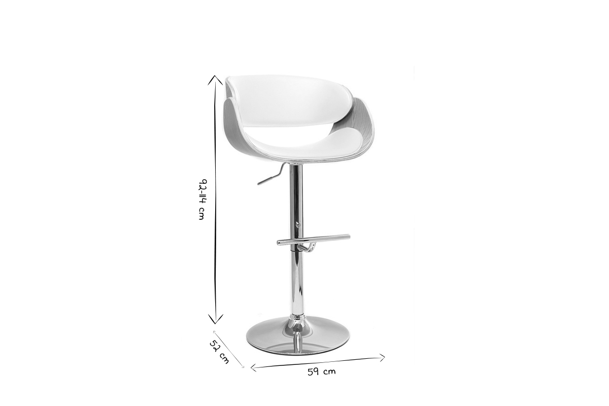 Tabouret de bar design r�glable blanc et bois clair BENT
