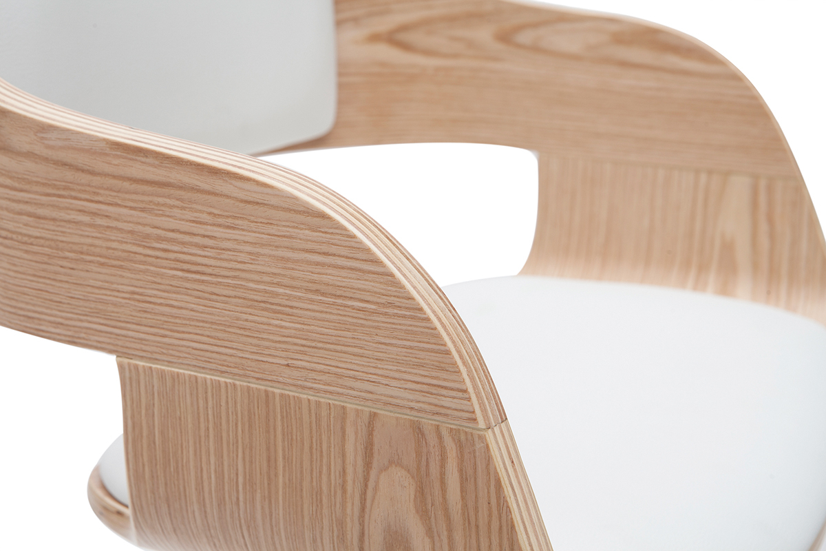 Tabouret de bar design r�glable blanc et bois clair EUSTACHE