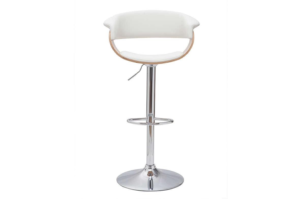 Tabouret de bar design r�glable blanc et bois clair OKTAV