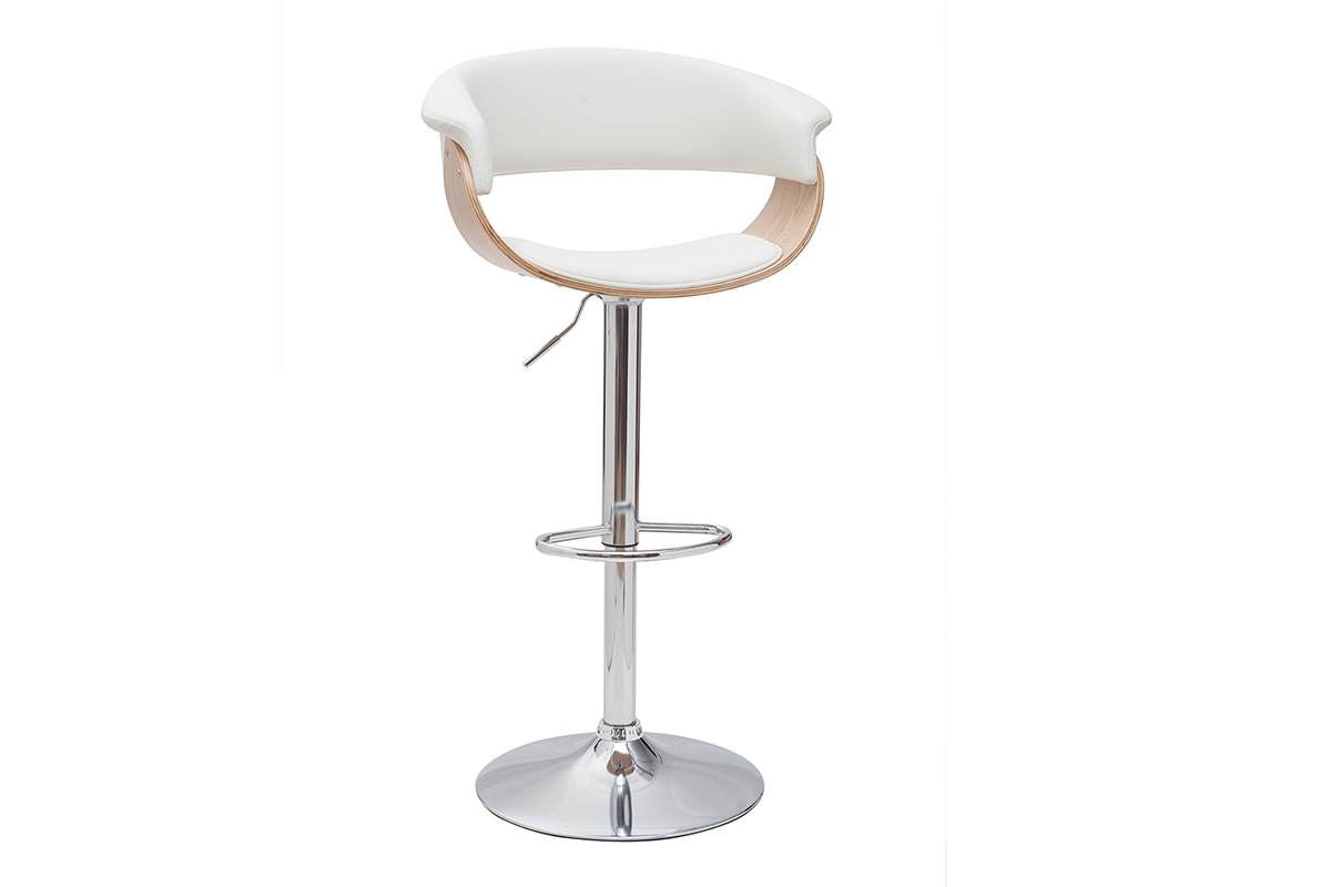 Tabouret de bar design r�glable blanc et bois clair OKTAV