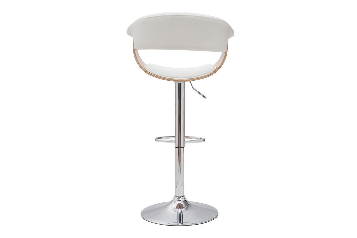 Tabouret de bar design r�glable blanc et bois clair OKTAV