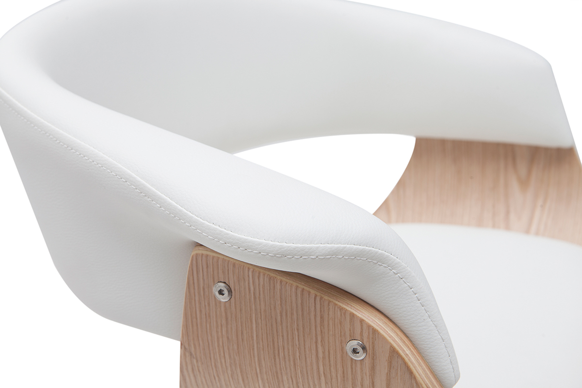 Tabouret de bar design r�glable blanc et bois clair OKTAV