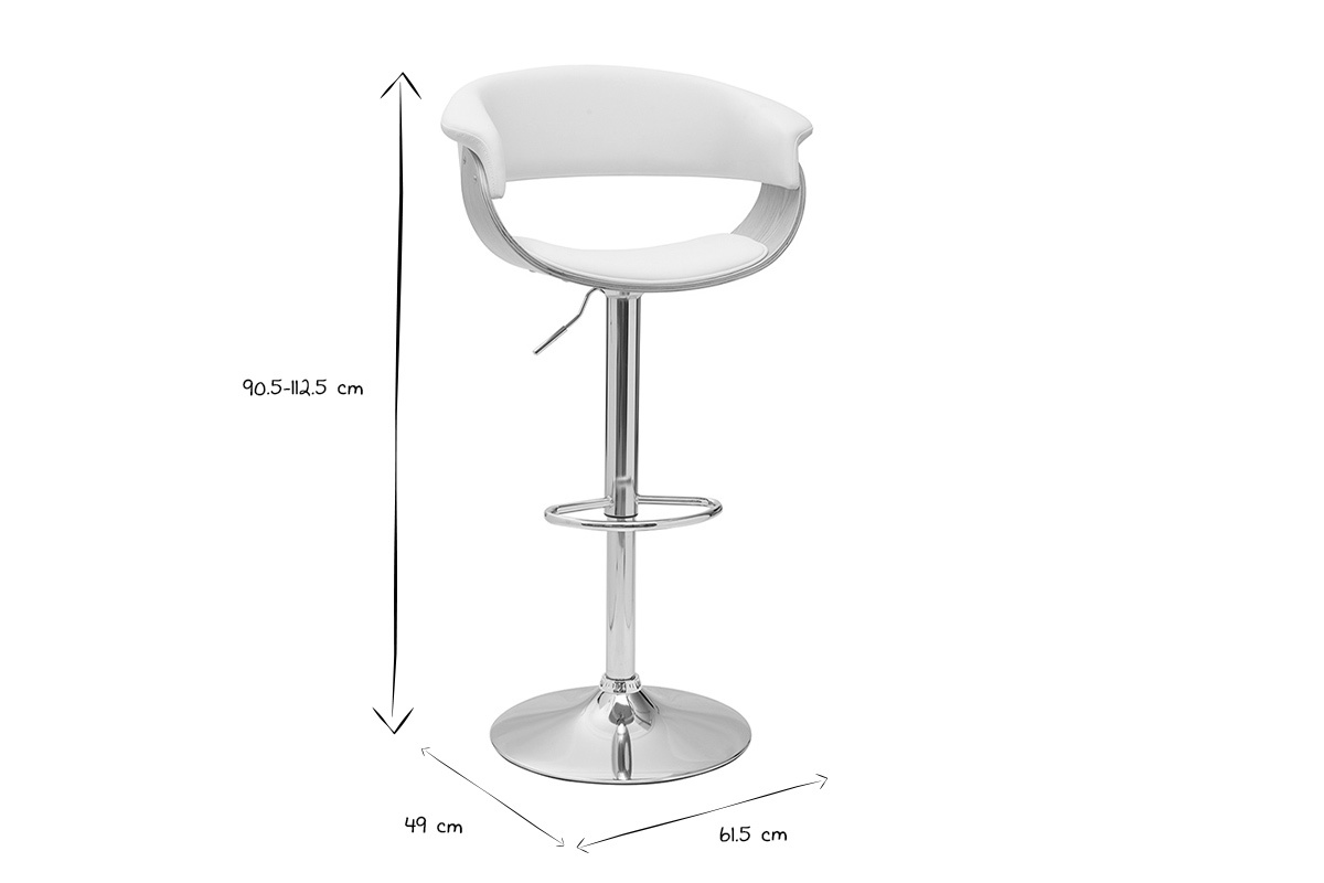 Tabouret de bar design r�glable blanc et bois clair OKTAV