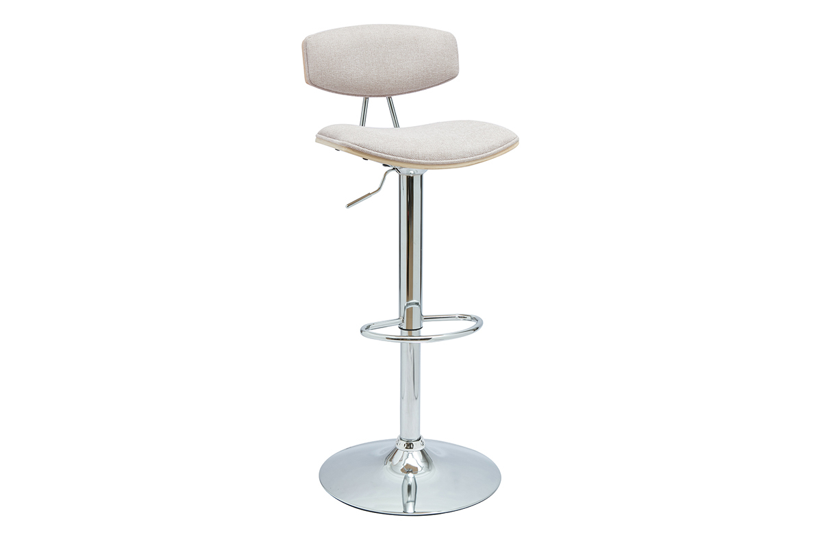 Tabouret de bar design r�glable en tissu effet velours textur� beige et m�tal VASCO