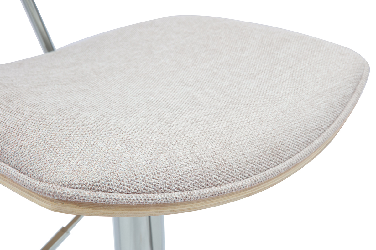 Tabouret de bar design r�glable en tissu effet velours textur� beige et m�tal VASCO