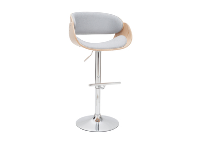 Tabouret de bar design r&eacute;glable en tissu gris clair et bois clair BENT