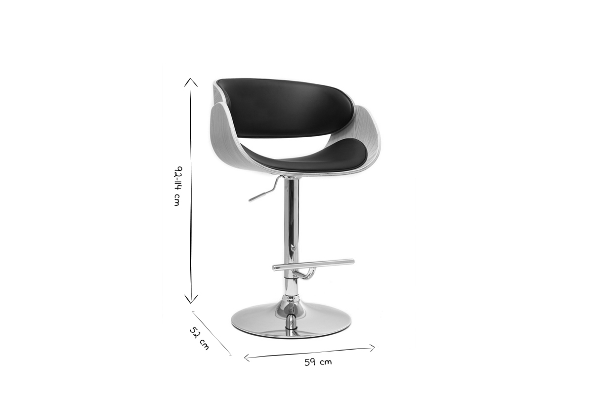 Tabouret de bar design r�glable noir et bois clair BENT