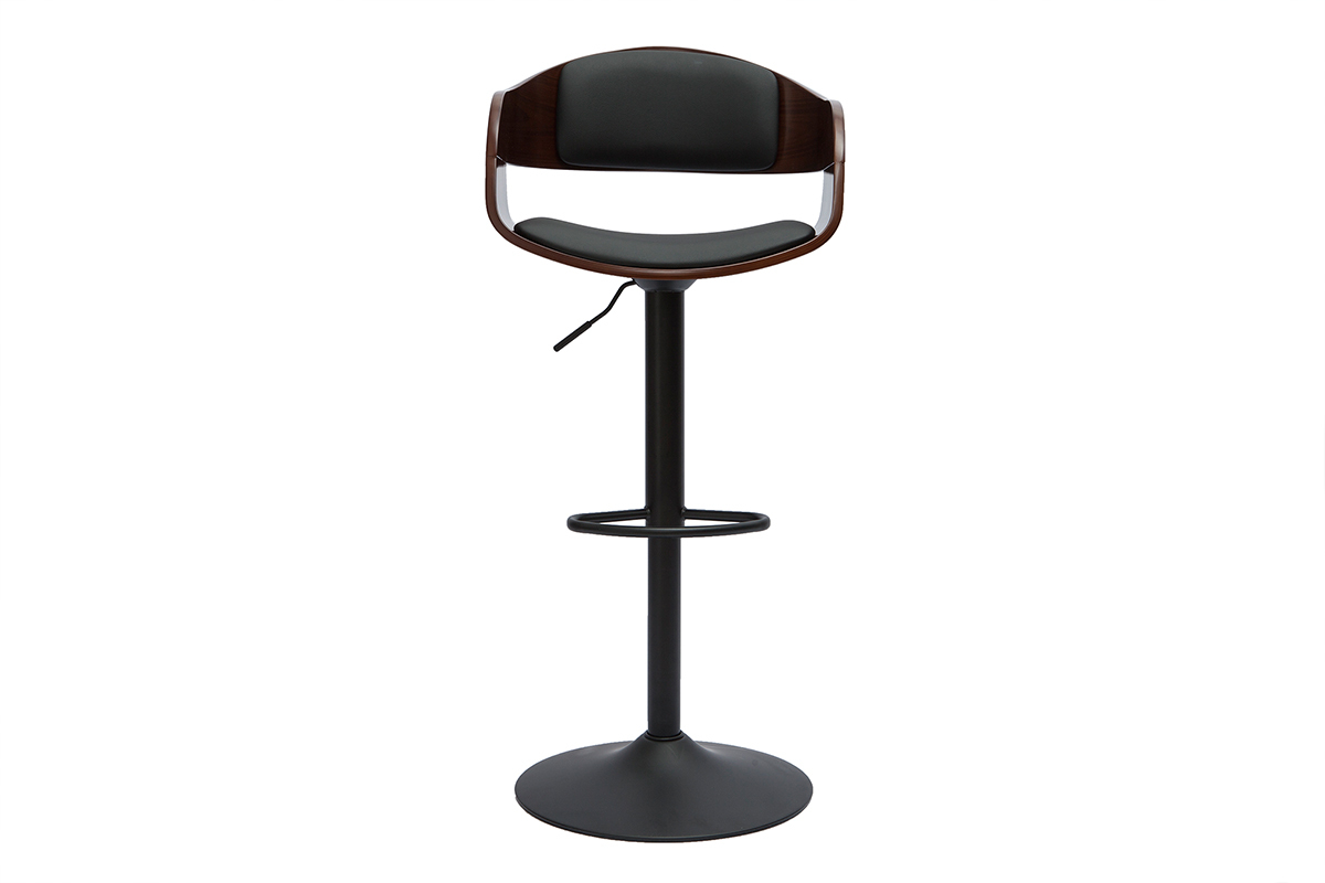 Tabouret de bar design r�glable noir et bois fonc� EUSTACHE